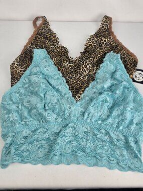 Cosabella Lace Bralette 2 pc Bundle 3X Blue Leopard Made Italy